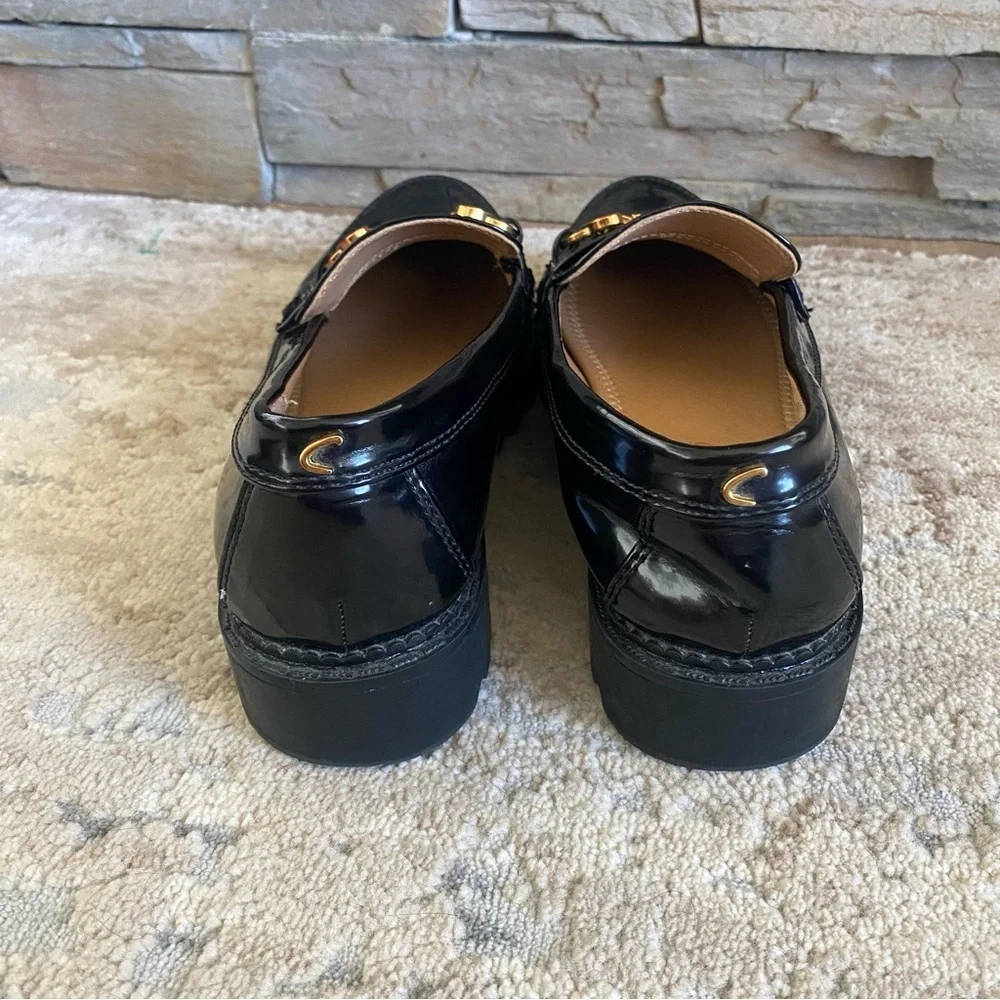 Circus by Sam Edelman Deana Black Loafers Gold Bit Accent Platform Sole: 7